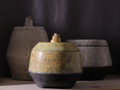  Boites - Grès chamotté - Cuisson Raku   
