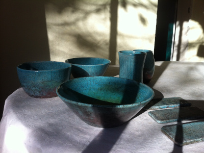  Saladiers, vases... - Grès chamotté - Cuisson Raku